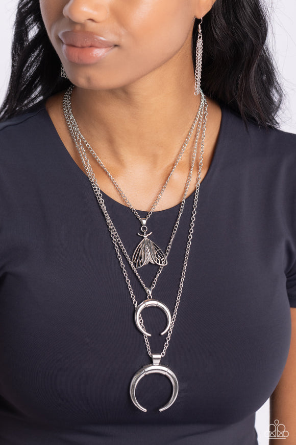 Moth Medley - Silver Necklace - Paparazzi Accessories