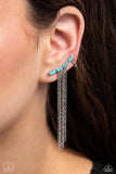 Fault Line Fringe - Blue Post Earrings - Paparazzi Accessories