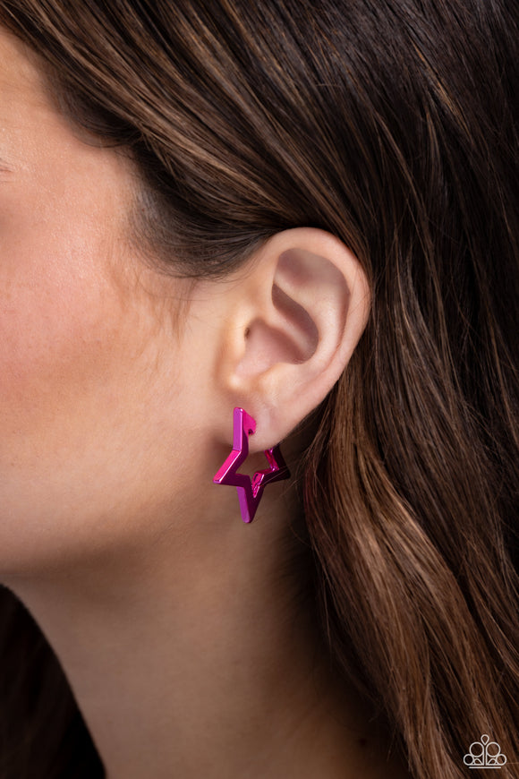 In A Galaxy STAR, STAR Away - Pink Earrings - Paparazzi Accessories