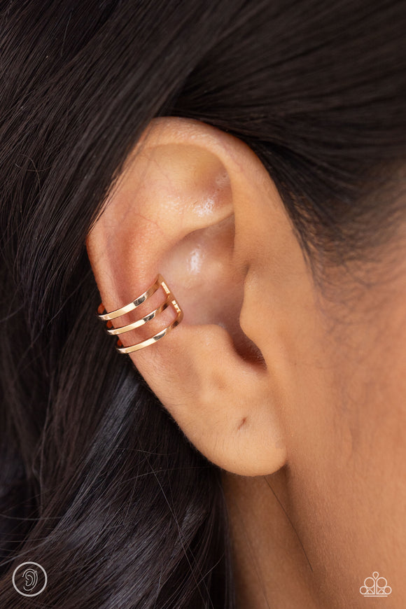 Metro Mashup - Gold Cuff Earrings - Paparazzi Accessories
