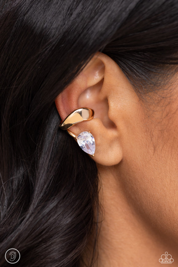 Twisting Teardrop - Gold Cuff Earrings - Paparazzi Accessories