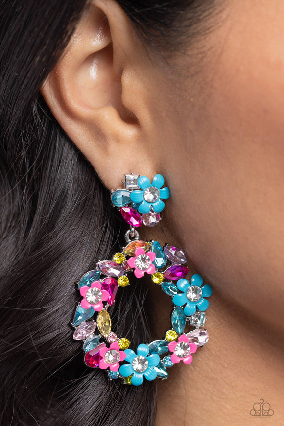 Wreathed in Wildflowers - Blue Post Earrings - Paparazzi Accessories