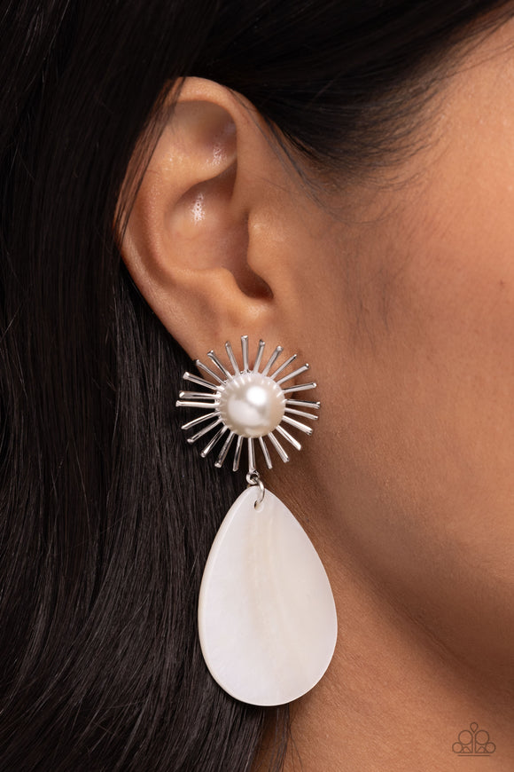 Sunburst Sophistication - White Post Earrings - Paparazzi Accessories