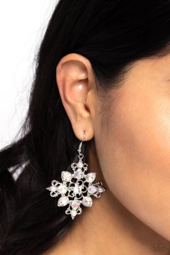Fancy-Free Florals - White Earrings - Paparazzi Accessories