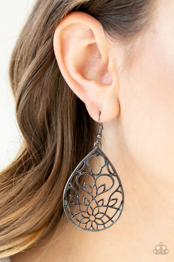 Lovely Lotus - Black Earrings - Paparazzi Accessories