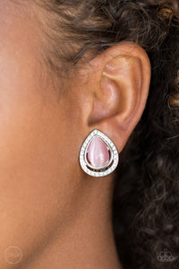 Noteworthy Shimmer - Pink Clip-On Earrings - Paparazzi Accessories