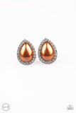 Old Hollywood Opulence - Brown Clip-On Earrings - Paparazzi Accessories