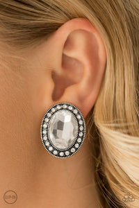 Titanic Treasure - White Clip-On Earrings - Paparazzi Accessories