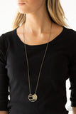 Abstract Aztec - Brass Necklace - Paparazzi Accessories Necklace Bedazzle Me Pretty Mobile Fashion Boutique