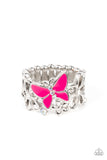 All FLUTTERED Up - Pink Ring - Paparazzi Accessories Ring Bedazzle Me Pretty Mobile Fashion Boutique