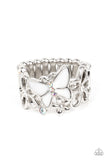 All FLUTTERED Up - White Ring - Paparazzi Accessories Ring Bedazzle Me Pretty Mobile Fashion Boutique