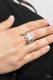 All FLUTTERED Up - White Ring - Paparazzi Accessories Ring Bedazzle Me Pretty Mobile Fashion Boutique