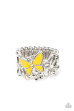 All FLUTTERED Up - Yellow Ring - Paparazzi Accessories Ring Bedazzle Me Pretty Mobile Fashion Boutique