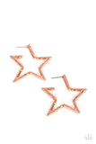 All-Star Attitude - Copper Earrings - Paparazzi Accessories Earrings FS-Bedazzle Me Pretty Mobile Fashion Boutique