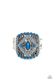 Amplified Aztec - Blue Ring - Paparazzi Accessories Ring Bedazzle Me Pretty Mobile Fashion Boutique