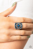 Amplified Aztec - Blue Ring - Paparazzi Accessories Ring Bedazzle Me Pretty Mobile Fashion Boutique