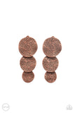 Ancient Antiquity - Copper Clip-On Earrings - Paparazzi Accessories Clip-On Earrings Bedazzle Me Pretty Mobile Fashion Boutique