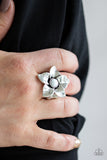 Ask For Flowers - White Ring - Paparazzi Accessories Ring Bedazzle Me Pretty Mobile Fashion Boutique
