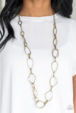 Attitude Adjustment - Brass Necklace - Paparazzi Accessories Necklace Bedazzle Me Pretty Mobile Fashion Boutique
