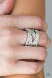 Back On The Glitter Track - White Ring - Paparazzi Accessories Ring Bedazzle Me Pretty Mobile Fashion Boutique