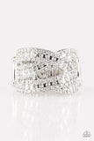 Back On The Glitter Track - White Ring - Paparazzi Accessories Ring Bedazzle Me Pretty Mobile Fashion Boutique