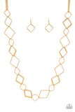 Backed Into A Corner - Gold Necklace - Paparazzi Accessories Necklace Bedazzle Me Pretty Mobile Fashion Boutique