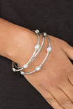Bangle Belle - White Bracelet - Paparazzi Accessories Bracelet Bedazzle Me Pretty Mobile Fashion Boutique