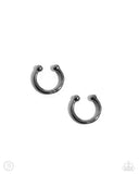 Barbell Beauty - Black Cuff Earrings - Paparazzi Accessories Post Earrings Bedazzle Me Pretty Mobile Fashion Boutique