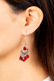 Beachside Ballroom - Red Earrings - Paparazzi Accessories Earrings Bedazzle Me Pretty Mobile Fashion Boutique