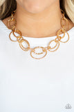 Bend OVAL Backwards - Gold Necklace - Paparazzi Accessories Necklace Bedazzle Me Pretty Mobile Fashion Boutique