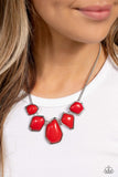 Beyond the Badlands - Red Necklace - Paparazzi Accessories Necklace Bedazzle Me Pretty Mobile Fashion Boutique