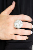 Bloomin Bloomer - White Ring - Paparazzi Accessories Ring Bedazzle Me Pretty Mobile Fashion Boutique