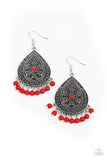 Blossoming Teardrops - Red Earrings - Paparazzi Accessories Earrings Bedazzle Me Pretty Mobile Fashion Boutique