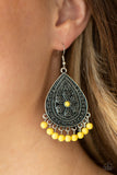 Blossoming Teardrops - Yellow Earrings - Paparazzi Accessories Earrings Bedazzle Me Pretty Mobile Fashion Boutique