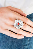 Boho Blossom - Red Ring - Paparazzi Accessories Ring Bedazzle Me Pretty Mobile Fashion Boutique