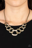 Bombshell Bling - Brass Necklace - Paparazzi Accessories Necklace Bedazzle Me Pretty Mobile Fashion Boutique
