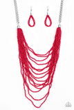 Bora Bombora - Red Necklace - Paparazzi Accessories Necklace Bedazzle Me Pretty Mobile Fashion Boutique