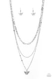 Bountiful Butterflies - White Necklace - Paparazzi Accessories Necklace Bedazzle Me Pretty Mobile Fashion Boutique