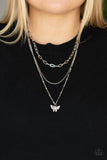 Bountiful Butterflies - White Necklace - Paparazzi Accessories Necklace Bedazzle Me Pretty Mobile Fashion Boutique
