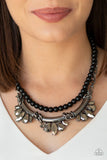 Bow Before The Queen - Black Necklace - Paparazzi Accessories Necklace Bedazzle Me Pretty Mobile Fashion Boutique