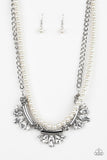 Bow Before The Queen - White Necklace - Paparazzi Accessories Necklace Bedazzle Me Pretty Mobile Fashion Boutique