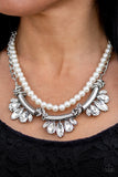 Bow Before The Queen - White Necklace - Paparazzi Accessories Necklace Bedazzle Me Pretty Mobile Fashion Boutique