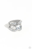 Bow Chicka Bow Wow - White Ring - Paparazzi Accessories Ring Bedazzle Me Pretty Mobile Fashion Boutique