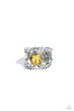 Bow Chicka Bow Wow - Yellow Ring - Paparazzi Accessories Ring Bedazzle Me Pretty Mobile Fashion Boutique
