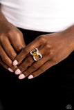 Bow Chicka Bow Wow - Yellow Ring - Paparazzi Accessories Ring Bedazzle Me Pretty Mobile Fashion Boutique
