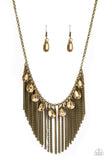 Bragging Rights - Brass Necklace - Paparazzi Accessories Necklace Bedazzle Me Pretty Mobile Fashion Boutique