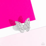Bright-Eyed Butterfly - White Ring - Paparazzi Accessories Ring Bedazzle Me Pretty Mobile Fashion Boutique