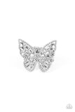 Bright-Eyed Butterfly - White Ring - Paparazzi Accessories Ring Bedazzle Me Pretty Mobile Fashion Boutique