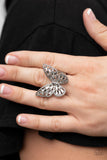 Bright-Eyed Butterfly - White Ring - Paparazzi Accessories Ring Bedazzle Me Pretty Mobile Fashion Boutique