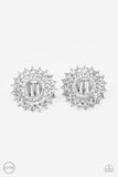 Buckingham Beauty - White Clip-On Earrings - Paparazzi Accessories Clip-On Earrings Bedazzle Me Pretty Mobile Fashion Boutique